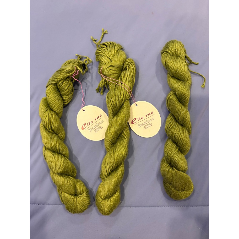 Ella Rae Bamboo Silk Yarn Moss Green BS-04 Worsted 3 Hanks 50g Each 270m Total